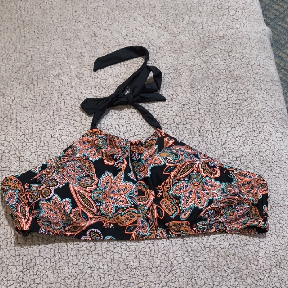 Time and Tru Orange and Black Halter Tie Front Crop Top